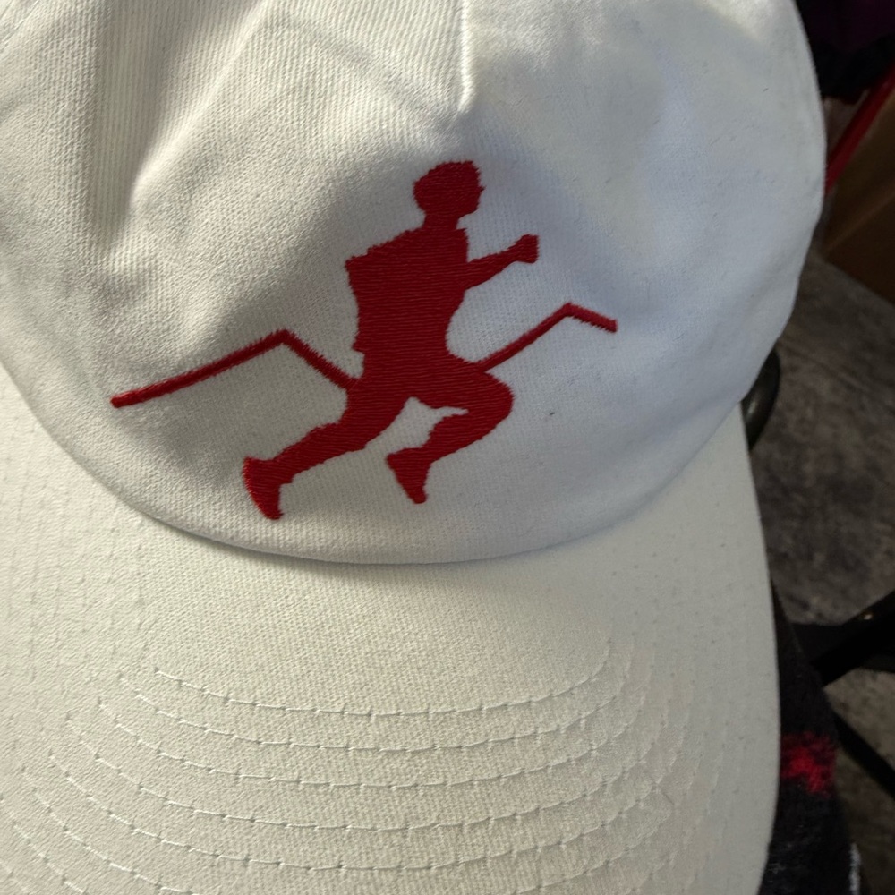 White and Red Running Logo Cap
